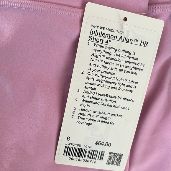 LULULEMON ALIGN HR SHORTS 4” in VITA PINK SZ 4,6,10 NWT - Picture 14 of 16
